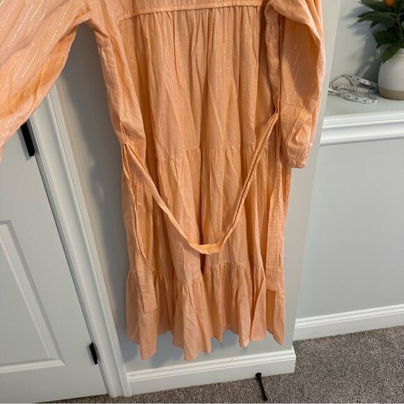 Emerson Fry India Collection Pink Peach Metallic Long Sleeve Maxi Dress M/L - Picture 6 of 16